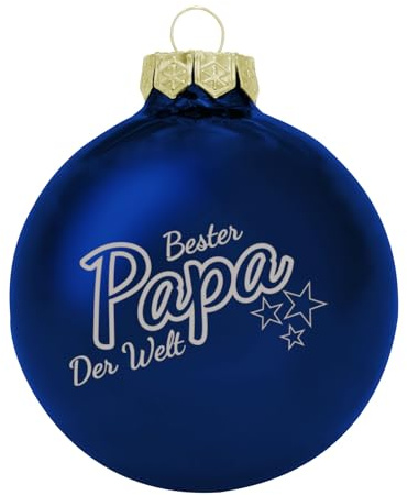 Deitert Weihnachtskugel Bester Papa der Welt, Ø 8cm, Christbaumkugel aus Glas (glänzend), Individueller Weihnachtsbaumschmuck als Geschenkidee, Blau