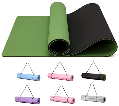 Good Nite Tappetino da Ginnastica da Yoga Tappetino Antiscivolo per Allenamento Sport Pilates con Tracolla 183 x 61 x 0,6 cm (Verde/Nero)