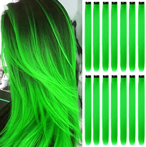 Beamely 16 extension con clip per capelli, colore, ciocche colorate per capelli lisci e lunghi sintetici, resistenti al calore, per feste, accessori per capelli da ragazza (22 pollici, verde)