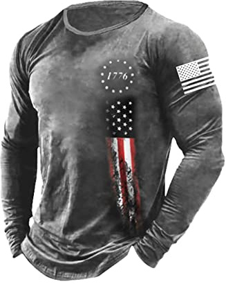 HARGLESMAN Men's Long Sleeve Tactical Patriotic T Shirt Tops Loose Fitting 1776 Flag Printed Sports Apparel Casual Tees for Golf Tennis Paintball Activewear Clothes Black XL