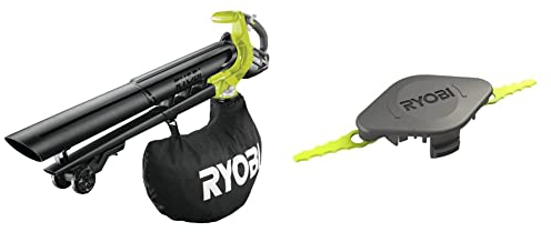 RYOBI - Souffleur Électrique sans Fil Aspiro-Broyeur à Batterie 18V One+ Brushless & Tête Double Lames Dentelées (+10 Lames) pour Coupe-Bordures, Dresse-Bordures - Spéciale Herbes Hautes/Épaisses