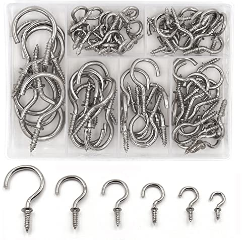 Yuknees 75 Stück Schraubhaken Edelstahl,Deckenhaken,Kleine Haken für Holz,Haken zum Schrauben Ideal für,Weihnachtsdekoration,Garten, Holz