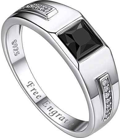 Suplight Herren Damen Ring Silber 925 mit Kristall 14K Weißgold Solitärring Spannrings Cubic Zirkonia Ring Schwarz Personalisierter Verlobungsring Eternityringe mit Gravur 67