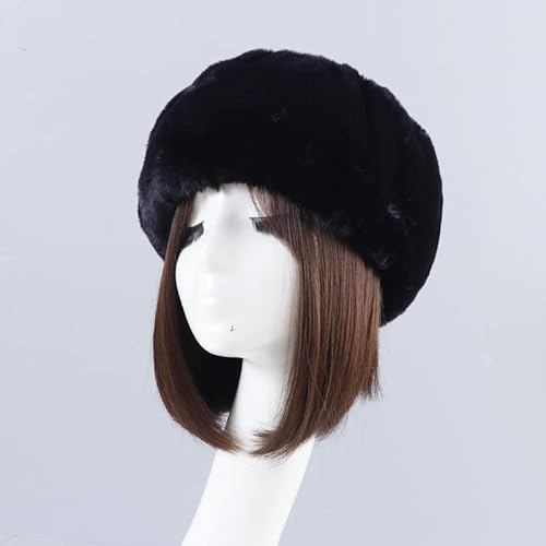 Damen Fellmütze Pelzmütze,Wintermütze Damenmütze Kunstfell Kunstpelz Mütze Klassische russische Kosakenmütze Beanie Mütze Plüsch Warm Hut Fell Winter Mütze für Reisen,Skifahren,Wandern,Schwarz