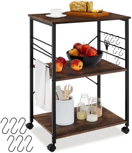 tectake® Industrial Servierwagen mit Rollen, Kücheninsel Küchenregal 3 Ablagen, Küchenschrank, Gewürz Organizer, Möbel Küche, 65,5 x 45,5 x 88,5 cm, Küchenwagen - Industrial Dunkelbraun