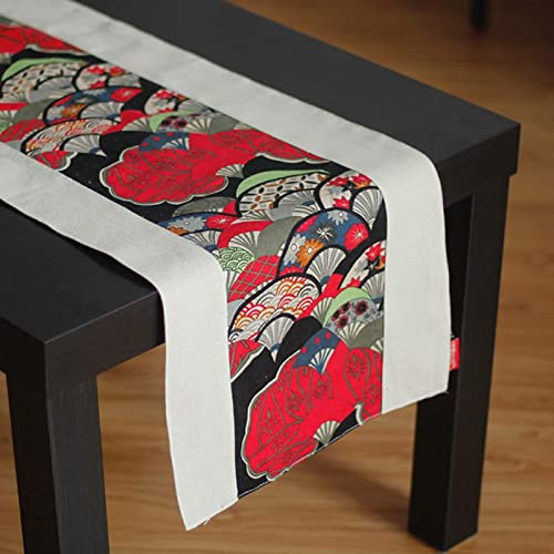 Stfery Chemin Table Anniversaire, Chemin de Table Rouge Lin Coton 30x220CM Ventilateur Deco Intérieure et Extérieure