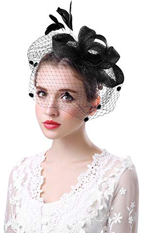 Fascinator Hut Damen Feder Mesh Pillbox Hut Stirnband Retro Blumen Kopfschmuck Elegant Organza Brautschmuck Braut Haarschmuck 20er Haarreif Mädchen Hochzeitshut Cocktail Tee Party Kirche Schwarz
