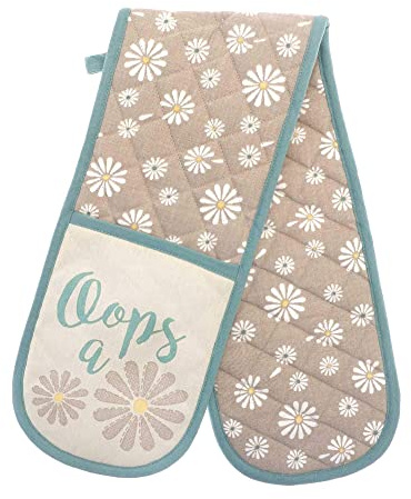 Double Oven Gloves Heat Resistant Cotton Kitchen Padded Mitts for Home Cooking Baking (Design 2)