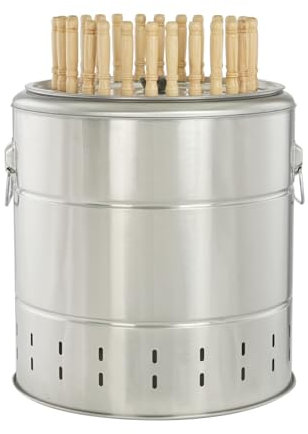 Rauchfreier Grillrost zum Aufhängen mit 20 Spießen, Edelstahl, Holzkohlegrill, Holzkohle-Grillfass, großes Fassungsvermögen, tragbarer 360°-Rundum-Bräter (36 x 34 cm)