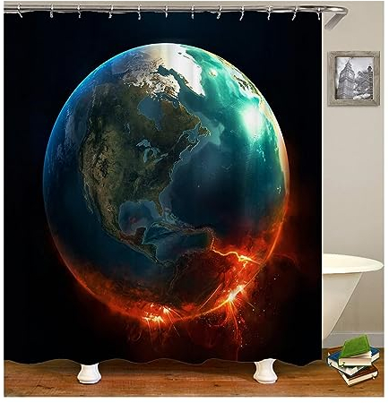 Homxi Duschvorhänge mit Ösen,180 W x 180 H cm,Bad Vorhang Schwarz Erde Duschvorhang Polyester Duschvorhang Ringe Weiß
