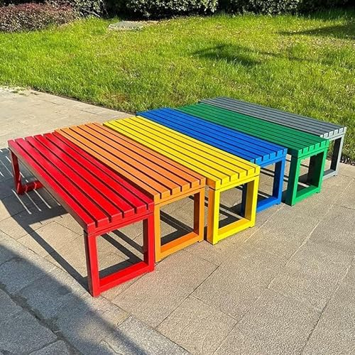 UWAHU Gartenbank Ohne Lehne, Wetterfest, 3 Sitzer, Modern, Ohne Armlehne, für Garten, Veranda, Terrasse, Park (Rot, 150cm/59.06in)