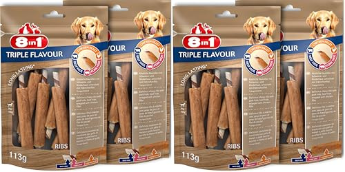 8in1 Triple Flavour Ribs Kaustangen für Hunde - Kausnacks mit extra viel Fleisch, 113g Beutel (ca. 6 Stück) (Packung mit 2)
