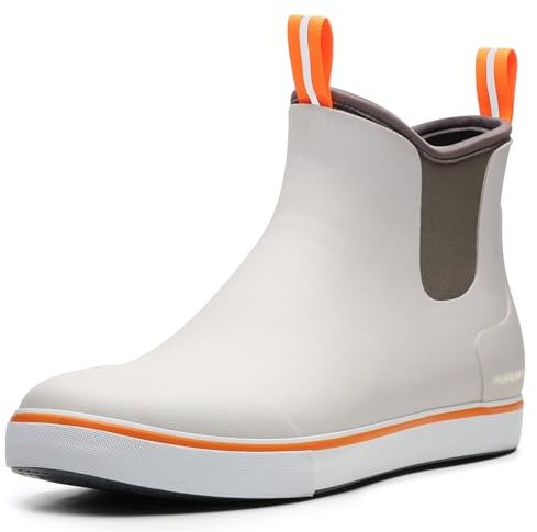 Furuian Men's Deck Boots Fishing Boots Waterproof Rain Boots Ankle Booties Slip On Neoprene Rubber Footwear Chelsea Boots Men botas para hombre for Gardening Fishing Boating Camping Sailing, Grey 10