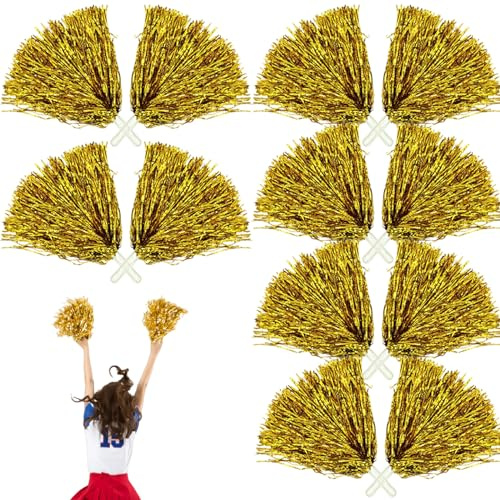 Leikurvo 12 pompon da cheerleader: pompon sportivi dorati per eventi sportivi, giochi con la palla, balli, feste di carnevale