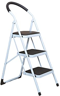 Trittleitern Klappbare 3-Stufen-Leiter Stabiler Tritthocker Mit Handgriff PU-Polsterung Oberes Pedal Und Großem Rechtwinkligen Fußpolster Küchentrittleitern Tragbarer Tritthocker (Farbe: Weiß) (Braun