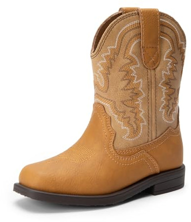 DREAM PAIRS Cowboystövlar pojkar flickor västerländska cowboystövlar med fyrkantig tå för att rida mitten av vaden, Ljusbrun kamel, 28 EU