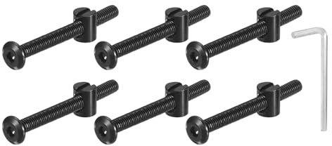 QUARKZMAN 10 Stück Sechskantschrauben Bolzen mit Fassmuttern, M6 x 60mm Möbelschrauben Sechskantmöbelbettbolzen mit Schraubenschlüssel für Stühle und Kinderbetten, Schwarz