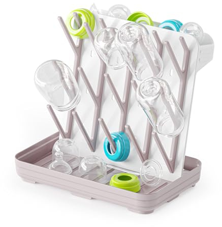 SpaceAid Baby Bottle Drying Rack with 20 Hooks, White and Taupe | Space Saving Kitchen Bottles Rack Dryer, Vertical Baby Bottle Holder Organizer for Countertop, Newborn Essentials Must Haves