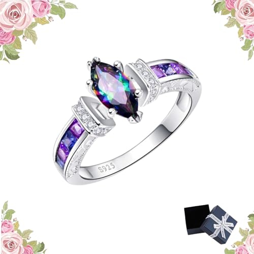UFZKOOEP Magtherapy Quartz-Schlankheitsring, Fingerring mit eingelegtem Zirkonia im Marquiseschliff,Magnetischer Moissanitring, (Purple-Ring,10#)