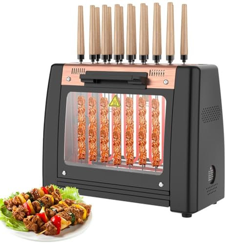 Machine à brochettes rotative électrique, rôtissoire verticale 1200 W, barbecue sans fumée, four à kebab, brochette à rotation automatique à 360 ° avec contrôle de la température, peut contenir 16 cor