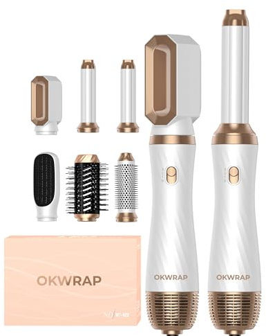 Hair Styler Set, OKWRAP Air Styler 6 In 1 Mit Rundbürstenföhn Haarstyler Warmluftbürste Thermal Brush Airflow Lockenstab Automatisch, Volumen Föhnbürste,Für Glätten, Trocknen, Volumen, Locken