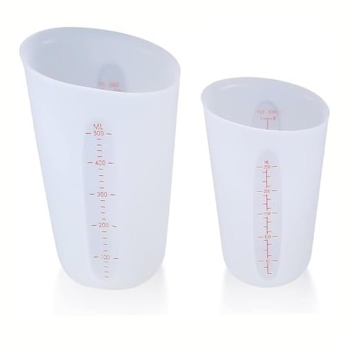 2 Pcs Silicone Measuring Cups, Silicone Measures Jugs, Resin Mixing Cups with Scale for Kitchen, Cooking, Baking, Epoxy Resin, Art Waxing, Casting Molds, Lab Liquid Container (250ml 500ml)
