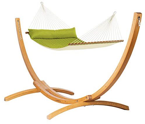 LA SIESTA® Alabama Gesteppte Hängematte mit Stab & Holzgestell - Wetterfeste Hängematte mit Gestell, Hängematte Outdoor Indoor - Hängemattengestell für 2-Personen - Kingsize Hängematten, Avocado