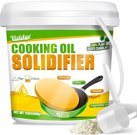 Natural Cooking Oil Solidifier Powder 340g - 100% Plant-Based Oil Hardener, Solidifies Up to 2.25 Gallon (34 Cups) of Fry Oil - Grease Solidifier Powder for Kitchen, Easy disposal to Wasted Fat
