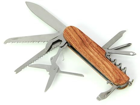 Multi Tool 11 in 1 Taschenmesser mit Holzgriff - Klappmesser Outdoor Messer Camping Werkzeug