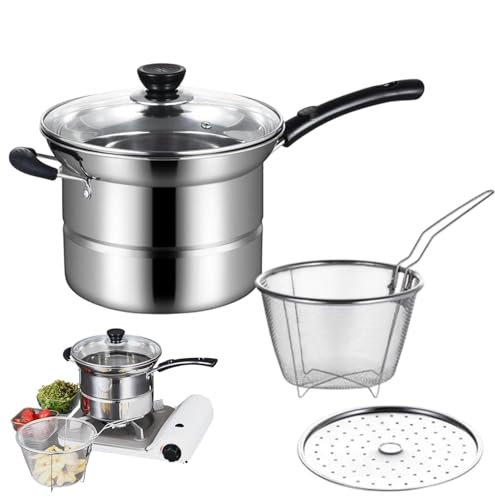 Freidora de acero inoxidable, olla de cocina, olla con colador, fácil de limpiar, práctica cesta coladora, 22 x 15 cm, para papas fritas, mariscos, camarones, cebollas