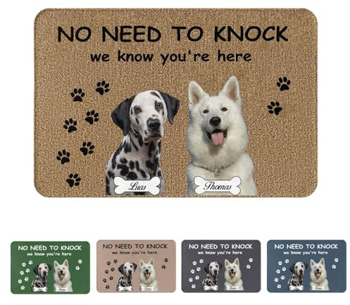 Custom Door Mat Personalised Dog Welcome Doormat Front Door Mat - No Need to Knock - We Know You are Here - Housewarming Gift Customised Outdoor Welcome Mat Rug Home Decor Dog Doormats