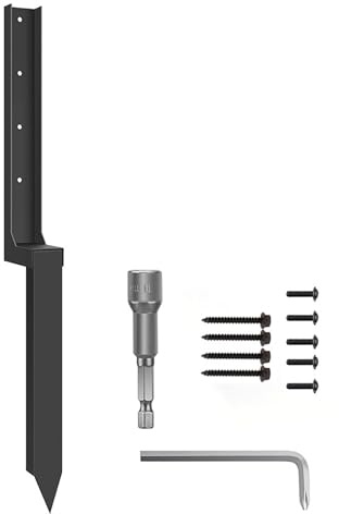 Heavy Duty Fence Post Repair Kit – Metal Fence Post Spikes Support Brackets for Fixing Tilted Wooden Posts, 31.7 Extender Stake with Drill Bit & Screws