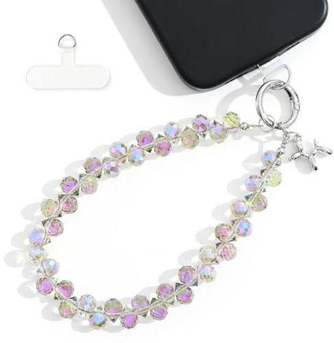 Laccetto per Cellulare con Perle di Cristallo e Scatola, Light Purple | Cordino per Cellulare da Polso, Braccialetti per Cellulare in Cristallo per Donna Uso Quotidiano Shopping e Viaggi