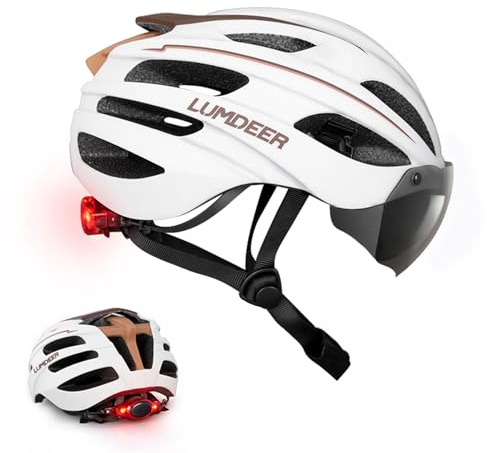 LUMDEER Fahrradhelm mit Magnetischem Visier und Rücklicht Helm Fahrrad Herren und Damen Mountainbike MTB Helm Rennradhelm Erwachsene mit Abnehmbarer Innenfutter