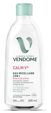 LABORATOIRES VENDÔME - CALM V+ - Eau Micellaire 3 en 1 - Visage & Yeux - Démaquille, Nettoie & Apaise Immédiatement - Haute Tolérance - Enrichi en Extrait d'Orge - Peaux Sensibles - 50ml