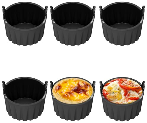 CAAGGMM Air fryer Silikonform Eierform, 6 Stück Silikon Luftfritteusen Eierpochierer, Antihaft Wiederverwendbar, Silikon Muffinförmchen für Luftfritteuse, Backofen, Schwarz