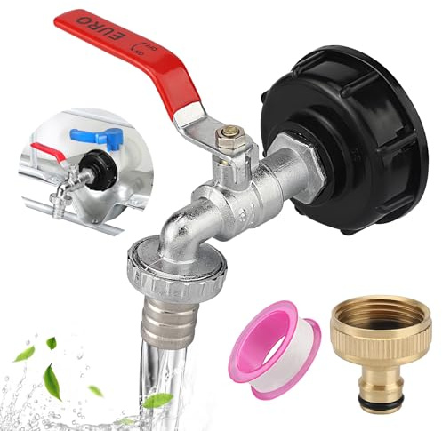 Hicoosee ibc Adaptador para depósito de 1000 L, grifo S60X6 conector roscado IBC de 3/4, grifo de desagüe para recogida de agua de lluvia