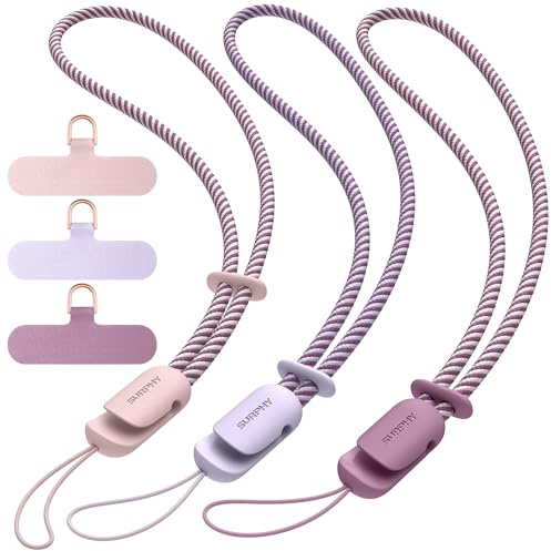 SURPHY 3 Pièces dragonne pour téléphone portable, Cordons avec 3 Patch pour Téléphone Portable, lanière, clé, USB, Lecteur MP3, MP4 et Plus (A- Rose & Lilas & Lilas Violet)