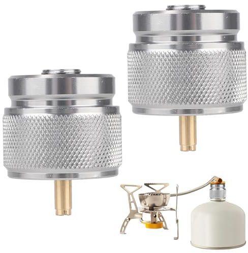 Goktvai 2pcs Camping Stove Adapter, Outdoor Cylinder LPG Canister Adapter Camp Fuel Gas Converter for Backpacking Stove Portable Propane Butane Burner Heater (Silver)