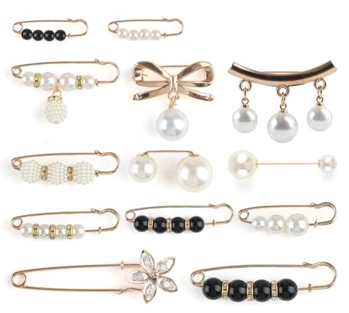 13pcs Broche de Perla para Mujer, Broche de Perla Diseñado Ocultar Cuellos Expuestos Evitar la Exposición Accidental, Adecuada Bufandas Chales para Mujer Ropa Ajustada a la Cintura