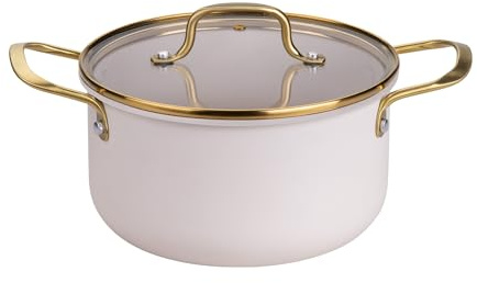 Fackelmann x Pamela Reif Kochtopf mit Deckel Ø 20 cm – recyceltes Aluminium, pastell beige, 3400 ml, inkl. Glasdeckel, hitzebeständig bis 160 °C, 3400 ml, für alle Herdarten geeeignet