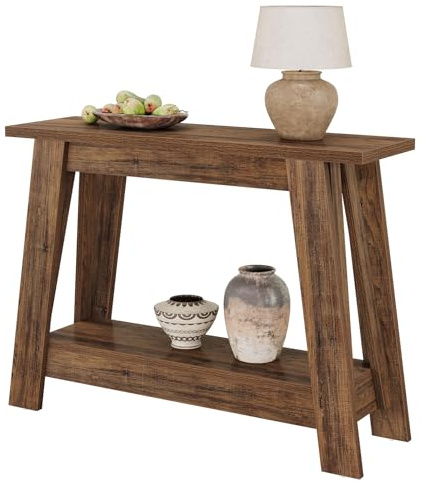 Tribesigns 105cm Farmhouse Console Table, 2-Tier Entryway Table with Storage, Rustic Narrow Behind Couch for Living Room, Hallway, Foyer, Rustic Brown