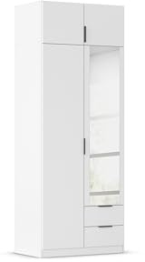Rauch Möbel LAGOA, Kleiderschrank, Farbe Weiß, Breite 91 cm | Schrank, 4-türig, Spiegel, 2 Schubladen, Zubehör Basic, für Schlafzimmer, Kinderzimmer, Babyzimmer, Garderobe