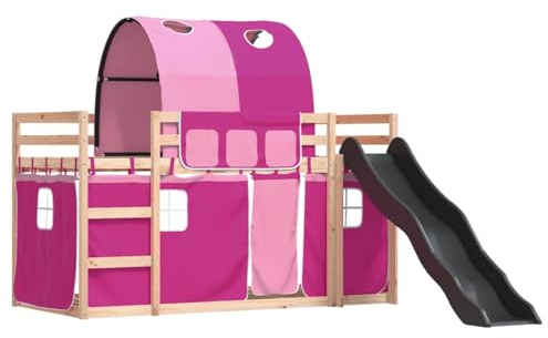 Gecheer Pine Wood Bunk Bed with Slide, Guardrails, and Ladder for Kids - Anthracite Slide, 90x190 cm Mattress Size Model3284154