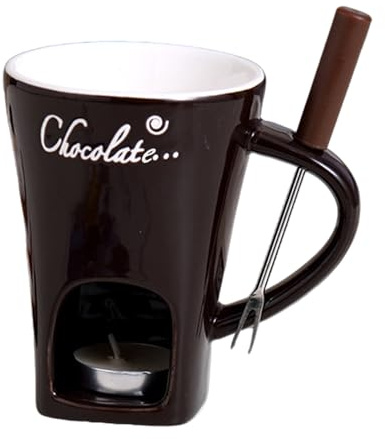 Schokofondue Tasse, 200Ml Tasse Für Schokolade Schmelzen, Schokolade Schmelzen Käsefondue Set Keramik Butter Wärmer, Schokoladenfondue Mehrzweck Chocolate Fondue Set Mit Gabel Und Teelicht Für Käse