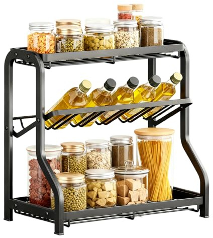 ALKNOT - Estante para especias de 3 niveles, soporte para especias: estante para especias inclinado a 45°, estante de almacenamiento para especias para armario de cocina, organizador de encimera