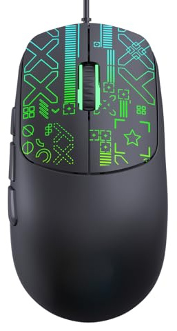 Xiuganpo Souris D'Ordinateur, Souris Filaire USB avec 7 Couleurs Lumineuses, 4 Vitesses de Déplacement Réglables et 6 Boutons Fonctionnels, Souris de Jeu Ergonomique pour Ordinateur (Black)