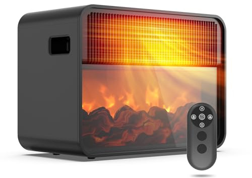 Teendow Keramik Heizlüfter, 1500W PTC Energiesparend mit 3D Flammeneffekt & 3 Stufen - Klein und Leise (unter 45dB) mit Überhitzungsschutz, Kippschutz für Schlafzimmer & Camping