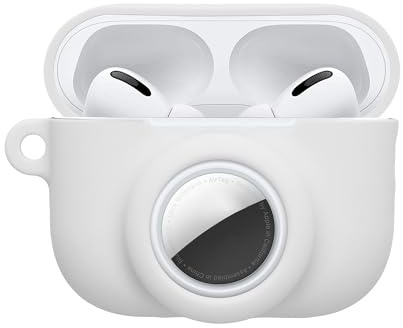 kwmobile Custodia 2 in 1 compatibile con Apple Airpods Pro 3 e AirTag - Cover Cuffie Bluetooth - Protezione in Silicone con Moschettone - bianco