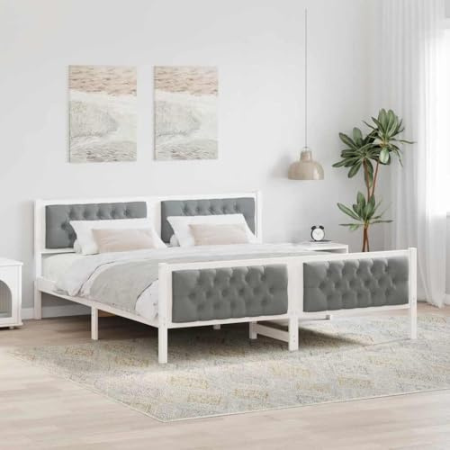 Qnhdfrt Bettrahmen 180x200 cm Super King Hellgrau Kiefernholz gepolstertes Kopfteil Lattenrost